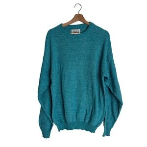 Alps Sweater Men's Vintage 90s Made in USA Cotton Knit Pullover Teal XL